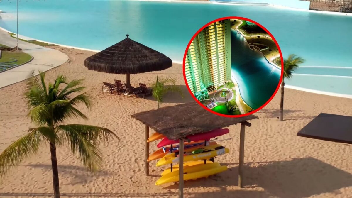 Conheça a maior piscina do Brasil tem 20 mil m², 47 milhões de litros de água e praia artificial de 12 mil m²